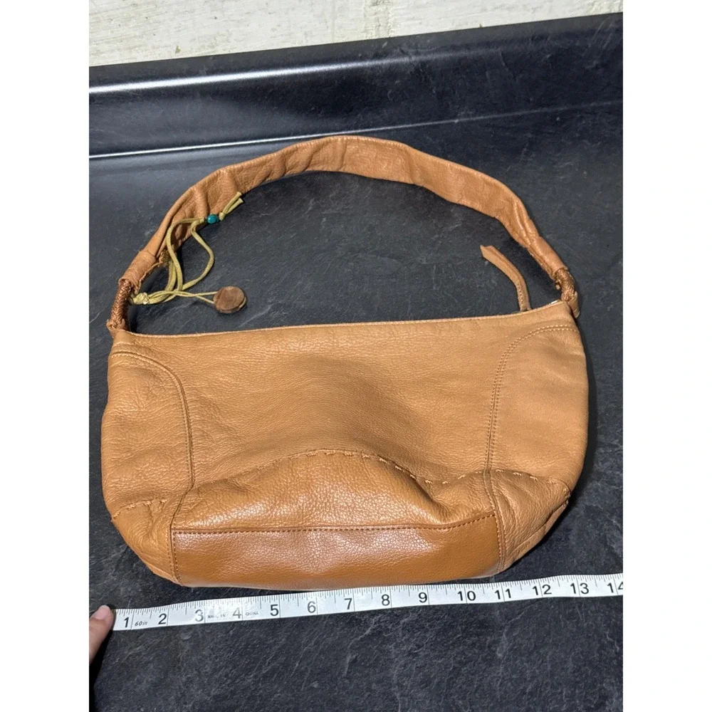 The Sak Tan Leather Fernwood Hobo Shoulder Bag Whipstitch Braided Strap Cognac